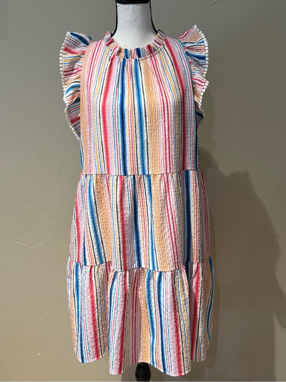 THML Colorful Ruffle-Sleeve Tiered Mini Dress